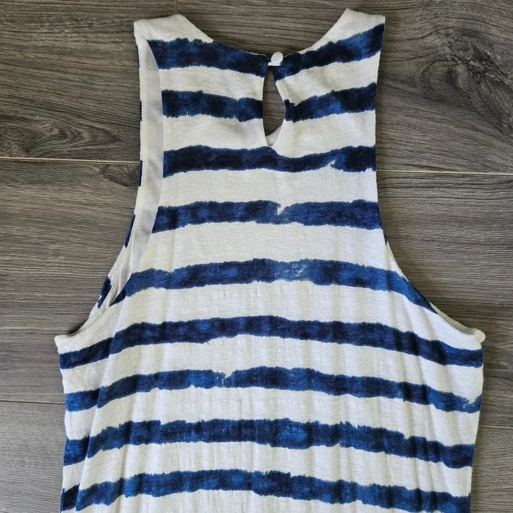 Lauren Ralph Lauren Navy White Striped Linen Maxi Dress Womens Medium Sundress - Picture 4 of 10